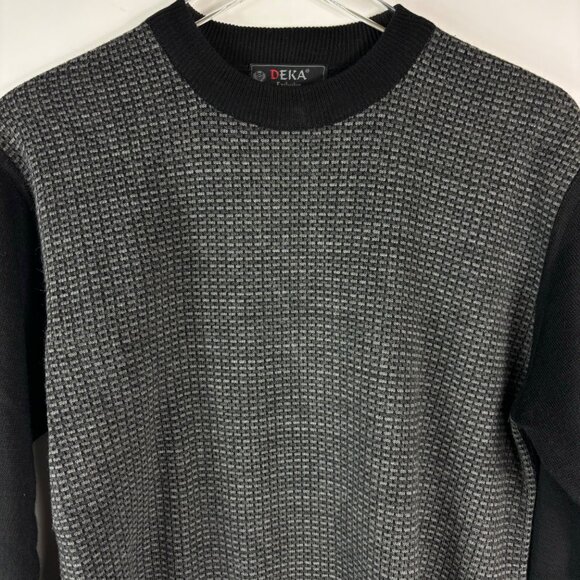 Deka men’s sweater M gray black check print retro Klingon check crew neck office - Picture 6 of 12